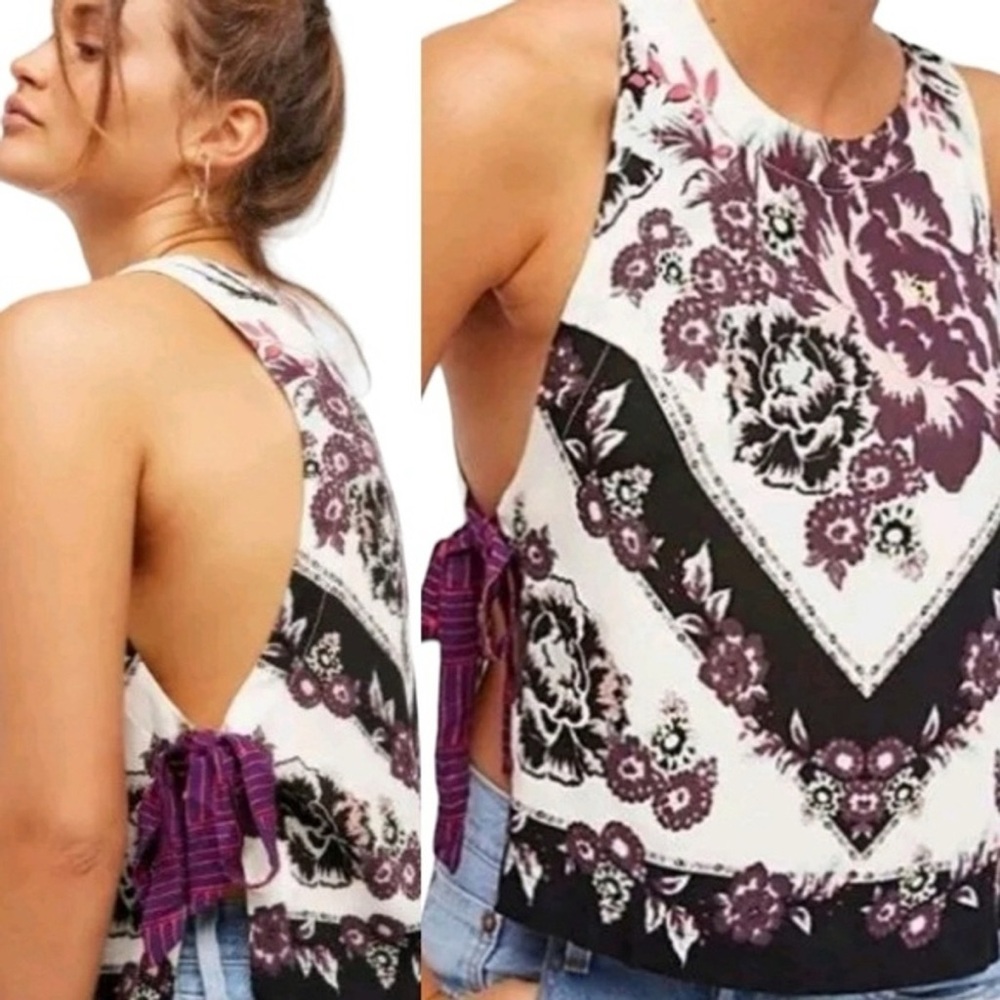 Free People Purple and Black Tie SideTank Top